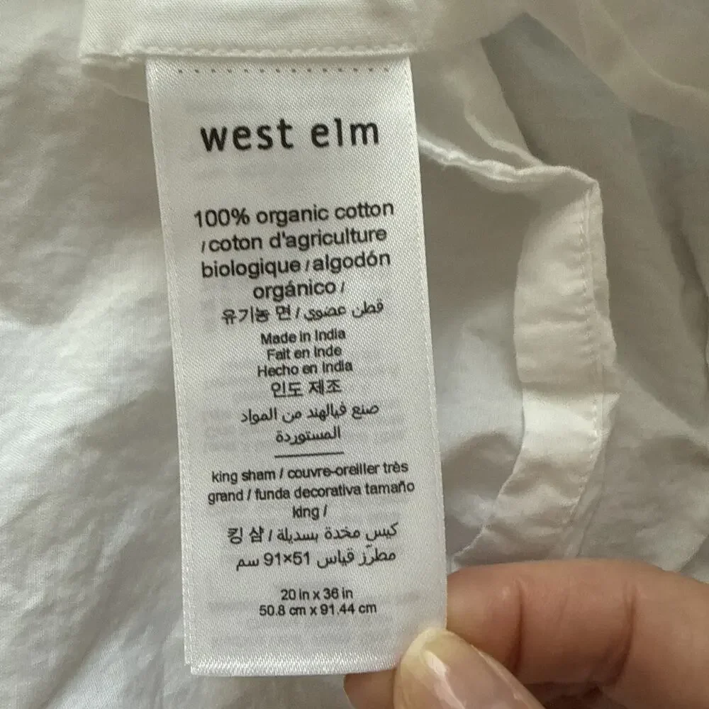 West Elm Organic Cotton Pintuck King Pillow Shams White Set of 2 Envelope Case